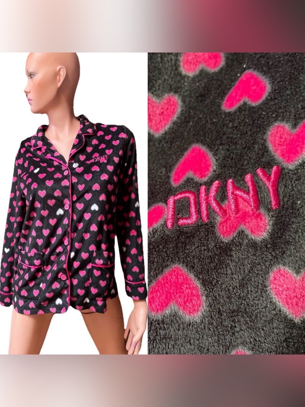 DKNY Velvety HEARTS Print PJ / Lounge TOP Size Small